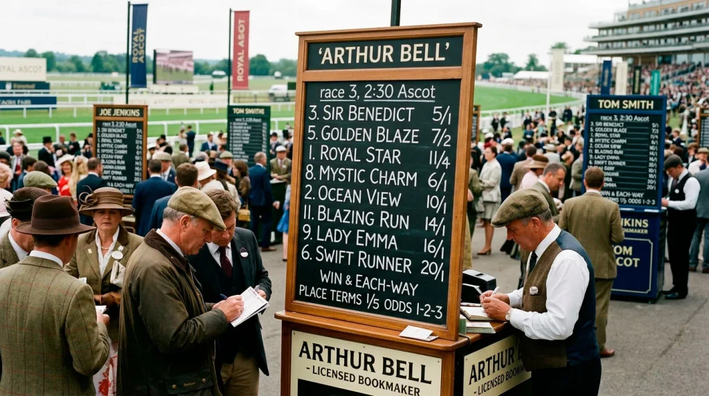 Fractional odds displayed on horse racing betting board