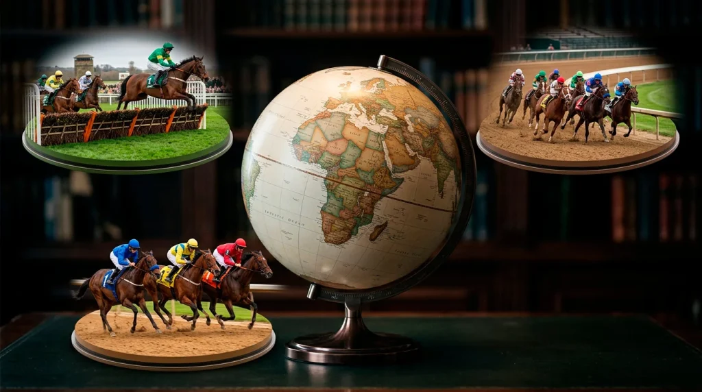 World map showing international horse racing destinations