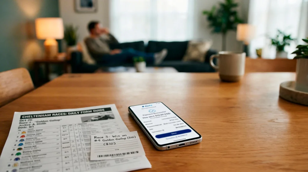 Smartphone showing PayPal payment for horse racing bet
