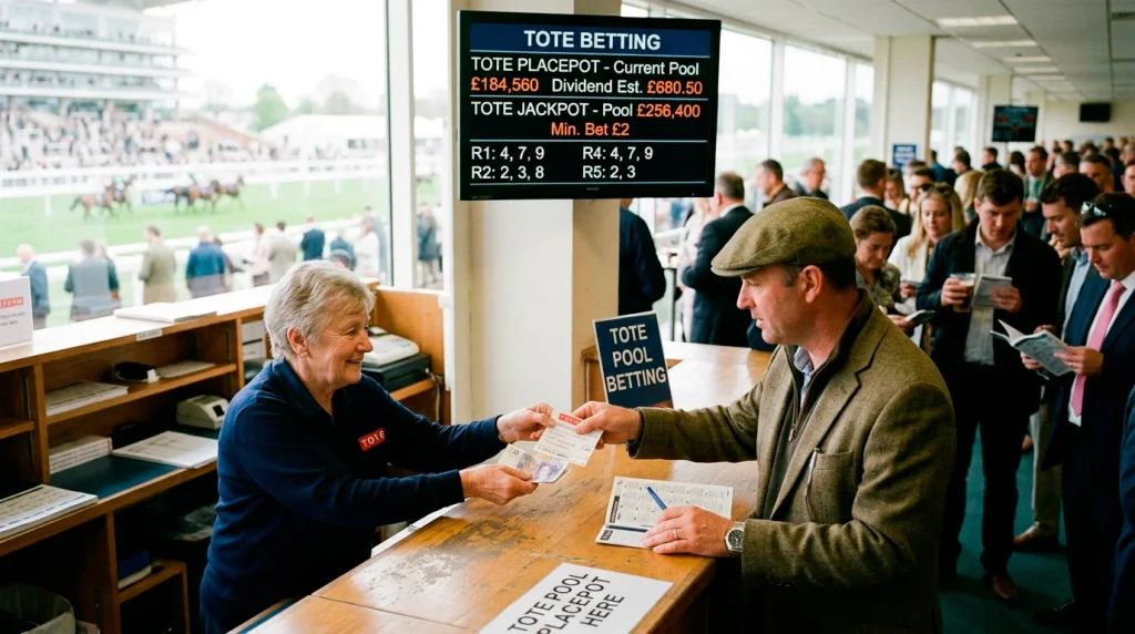 Tote pool betting window at British racecourse